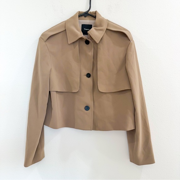 Theory Cropped Trench Coat in Admiral Crepe Beige Tan Brown Preppy Boho S - Picture 5 of 8